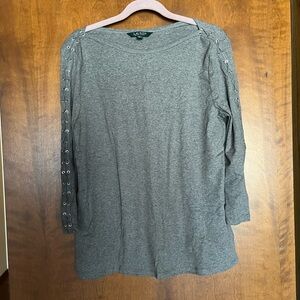 Ralph Lauren Gray Long Sleeve Top with Lace-Up Detail